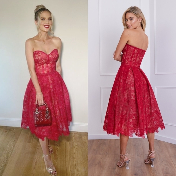 Nadine Merabi Olivia Red Lace Corsetry Bodice Dress Size Small/4 - Picture 9 of 14